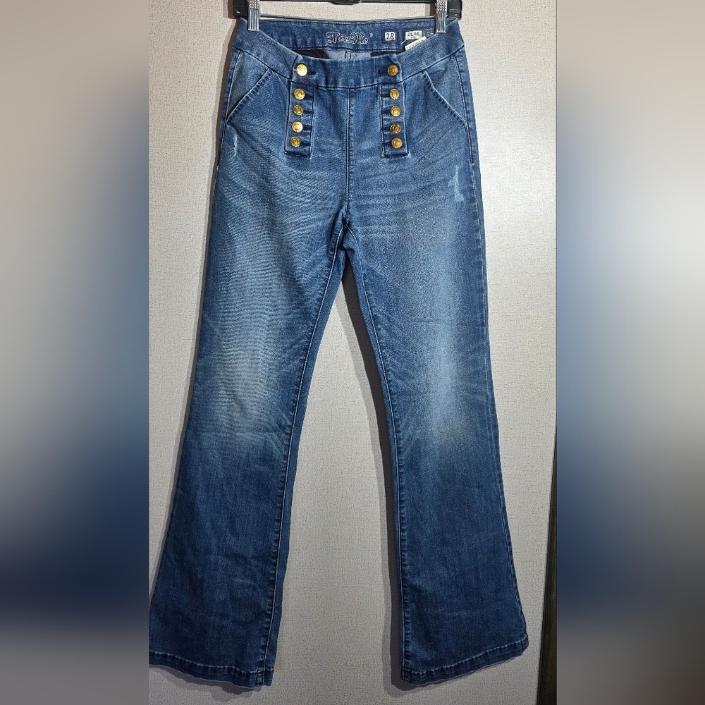 Miss Me Gold-Button Medium Blue Flare Jeans